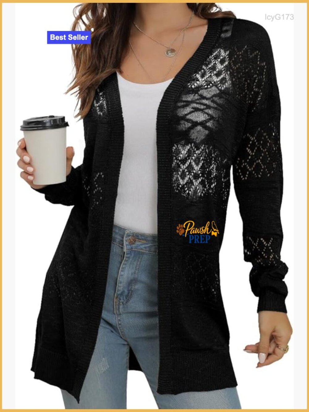 Crochet Knit Cardigan Sweater Open Front Long Sleeve Lightweight Beach Coverup
